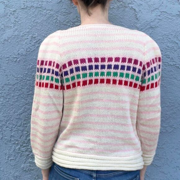 Womens 80s Sweater Abstract Funky Print puff sleeves Size Small - Picture 5 of 8